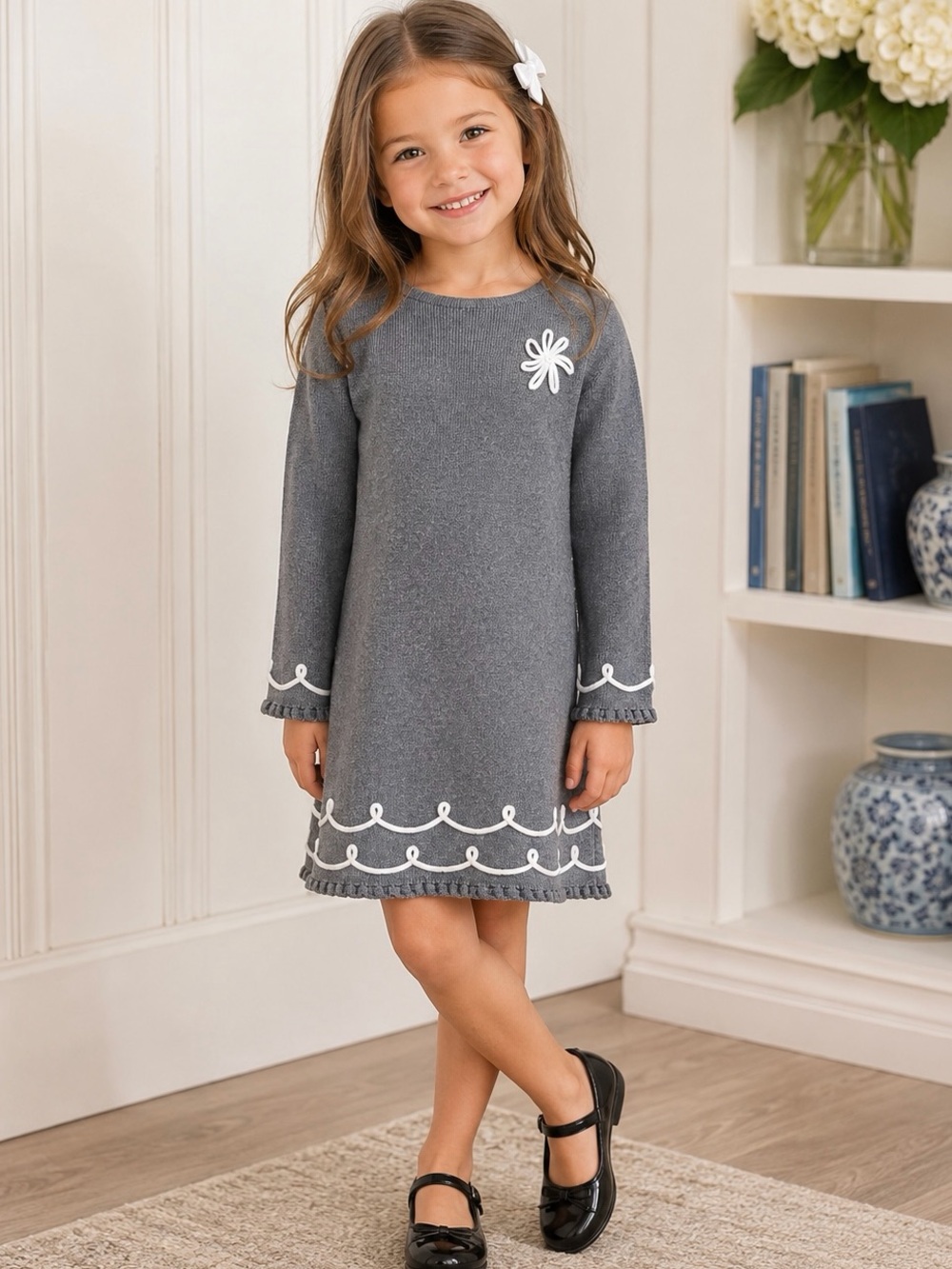 Maggie & Zoe Gray Sweater Dress with White Accents Size 5-6